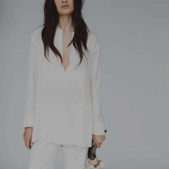 Jenni kayne Cream Silk Long Line Oversized Blouse Siae Small - Picture 8 of 8